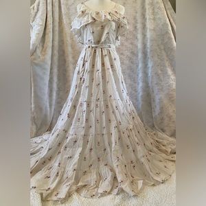 White maxi dress with pink floral print in a medium from Anthropologie